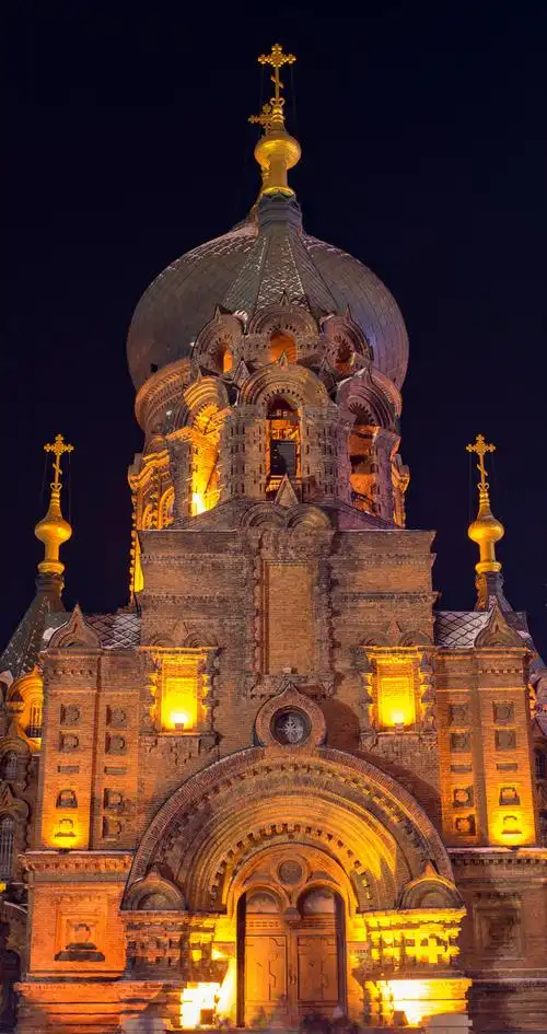 夜幕下的哈尔滨之索菲亚教堂