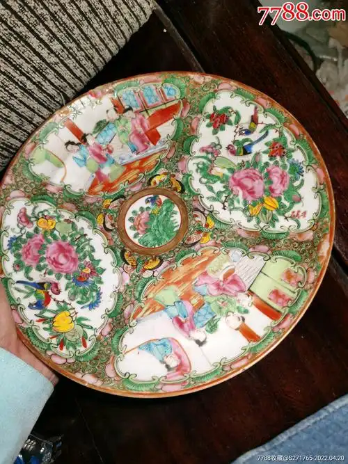 清末民国老广彩人物花鸟观赏盘