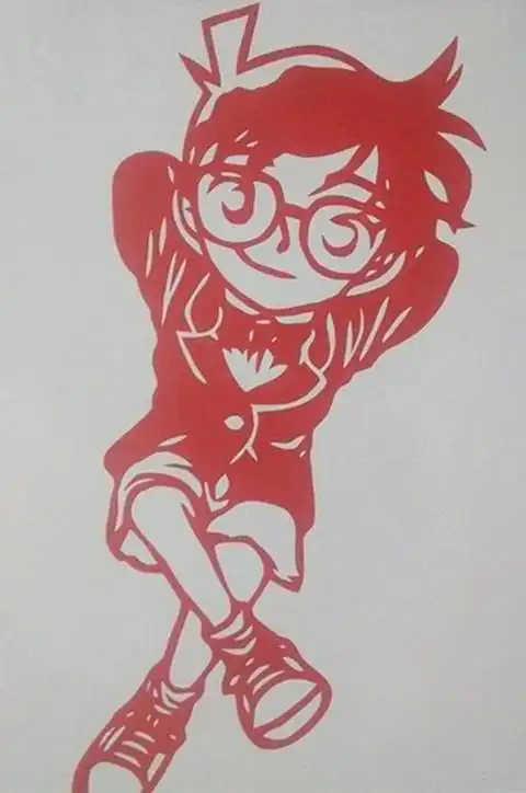 动漫人物名侦探柯南纯手工剪纸作品画 双面红纸传统窗花室内装饰
