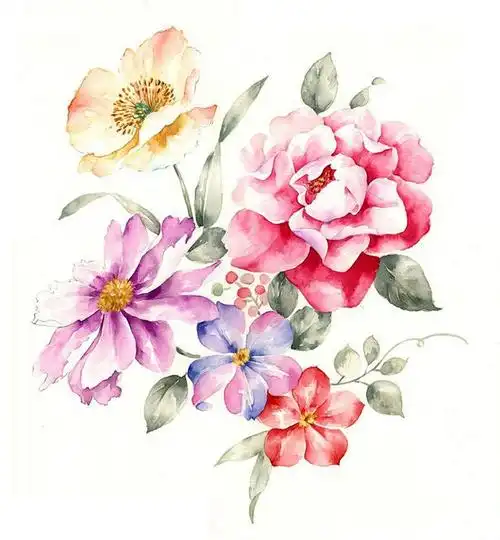 栩栩如生的彩色手绘 花卉花朵植物水粉水彩绘画临摹素材xd004