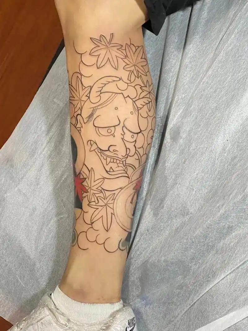 纹身刺青 #作品分享 #是时候安排一下了 小腿般若线条 - 抖音