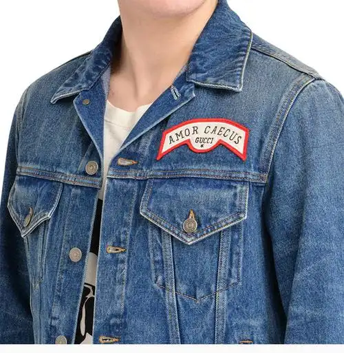 gucci 古驰 19春夏 男士蓝色棉质刺绣牛仔夹克外套