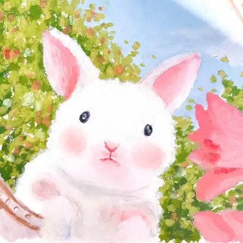 油画棒花园里的兔子