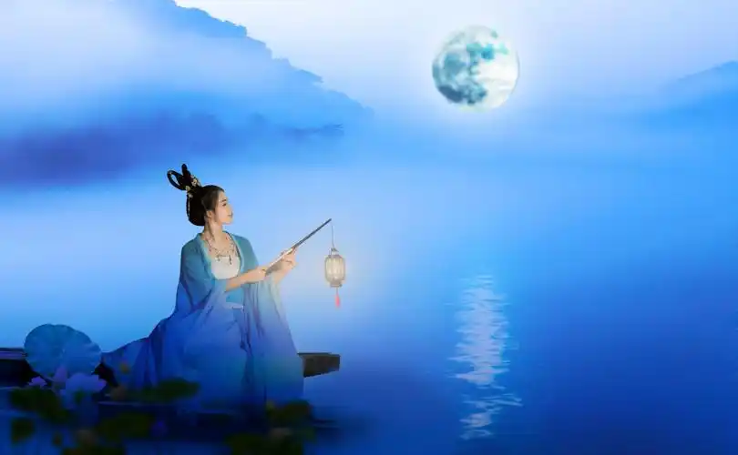 月下思慕佳人,愁颜望月沉