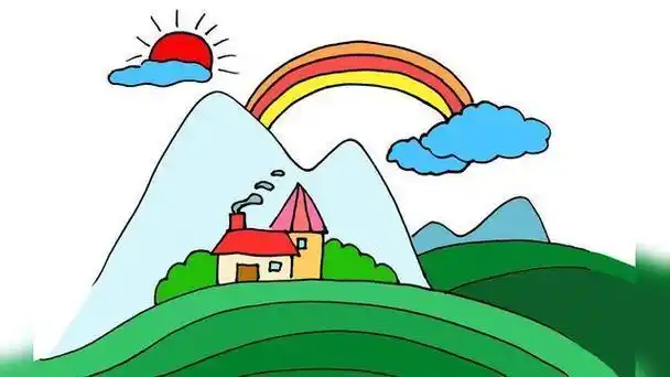 超写实的彩铅简笔画简笔画大全风景带颜色 儿童彩色山水风景画图片