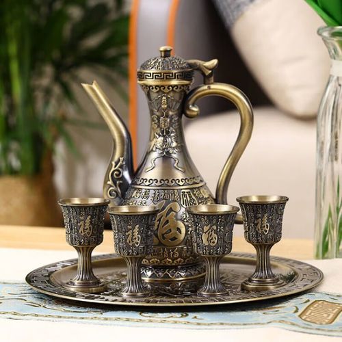 uoso复古铜酒壶酒壶家用装酒壶白酒杯套装老式古风青铜古代仿古装饰高