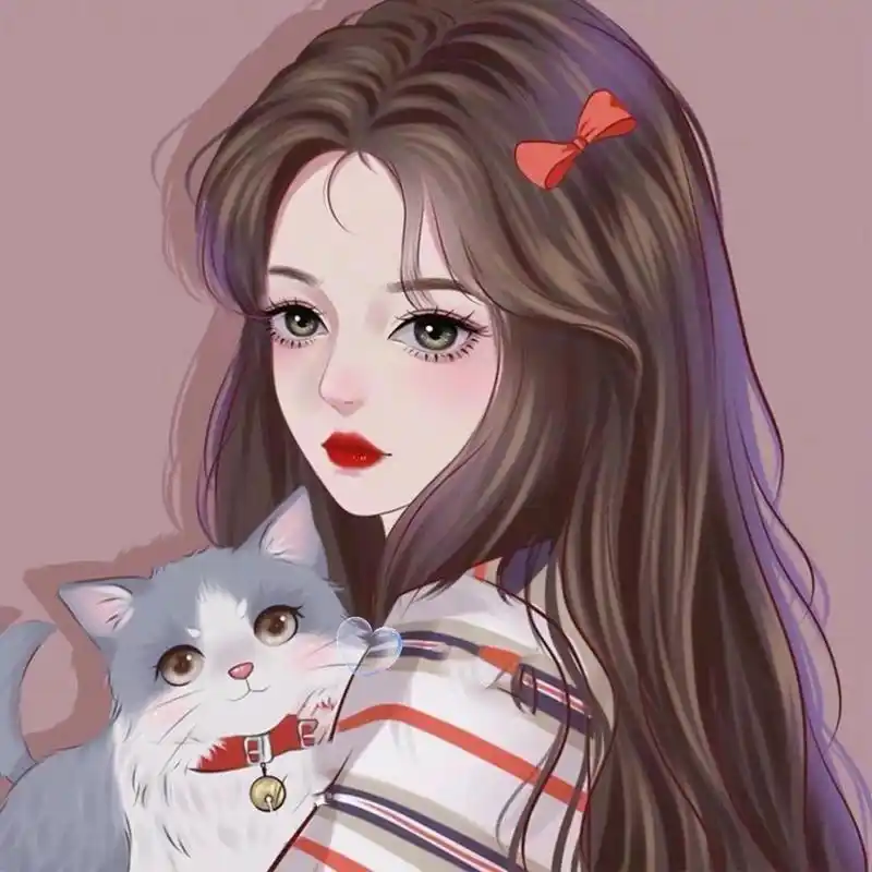 高冷女生漫画头像|闺蜜头像 手绘头像 头像画画 抱猫女生 抱宠物头像