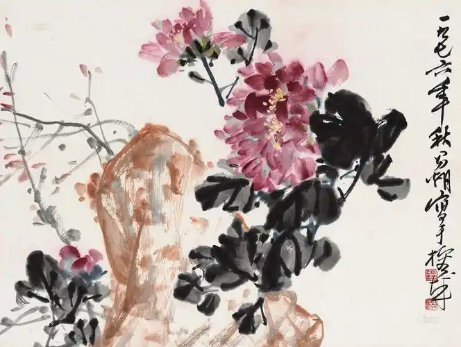 0518牡丹石头镜片设色纸本