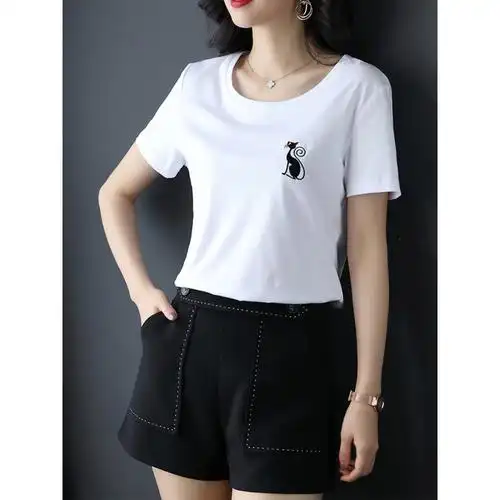 yibusheng加肥加大码丝光棉t恤女短袖宽松200斤胖女人夏季衣服不显