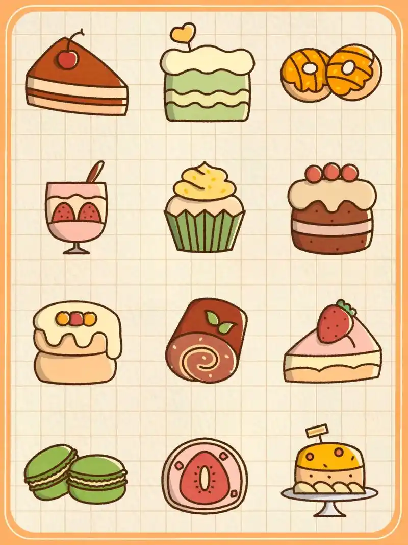 简笔画教程之美味的蛋糕甜点~[心] 慕斯,千层,大福,马卡龙,甜甜圈.