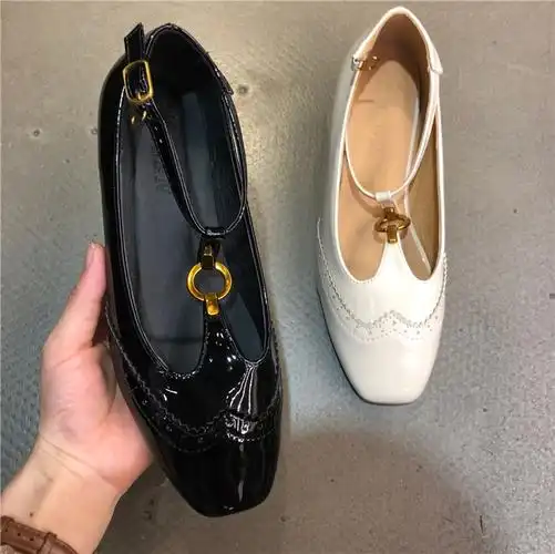 queen女鞋韩国大东门复古金属扣t带一字扣粗跟中跟玛丽珍鞋女鞋