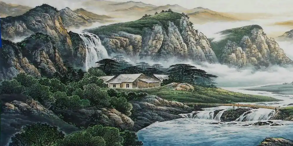 横式国画高山流水200图:流水不断,财源滚滚(下)