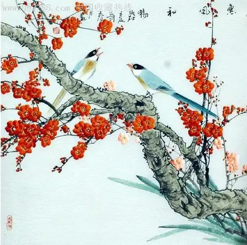 白羽真迹四尺斗方工笔花鸟