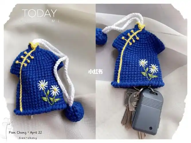 钩织旗袍钥匙包刺绣01 拆拆缝缝了好多次91总算有点像样了*图解