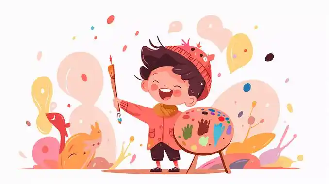 幼儿园可爱卡通小孩开心绘画卡通插图幼儿园招生教育海报儿童绘画儿童