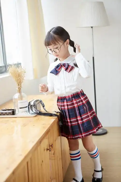 2020一件代发季韩版纯色衬衫格子裙2件套厂家直销儿童校服19769