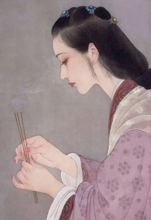 古风工笔画仕女侧颜上香女头背景盛世美颜