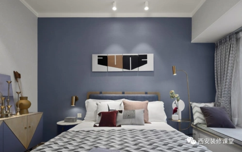 其他大面积墙面采用灰色铺垫,有层次,但是又不突兀▲背景局部蓝色的拼