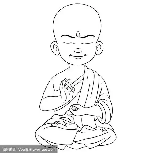 儿童,卡通,书页,佛,盘着腿坐
