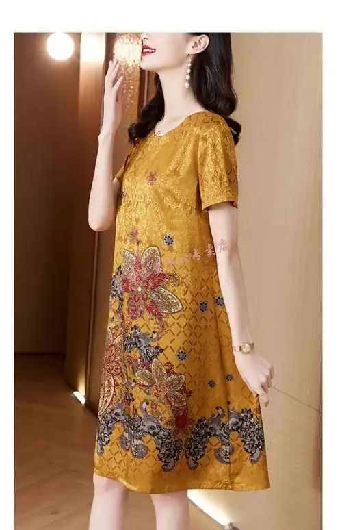 鹿王恋雪高档品牌女装高端真丝香云纱连衣裙夏装垂感中年妈妈直筒高贵