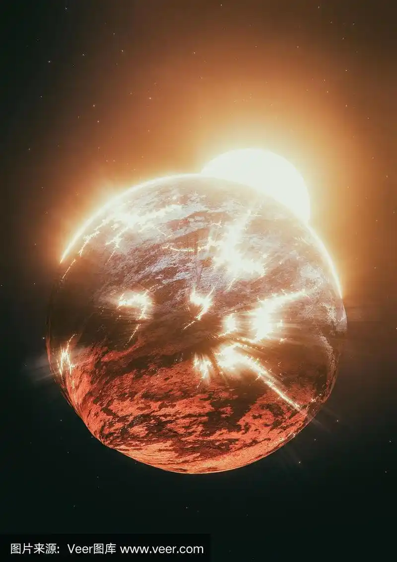 在一个巨大的宇宙大灾难中,星球的最终毁灭3d插图