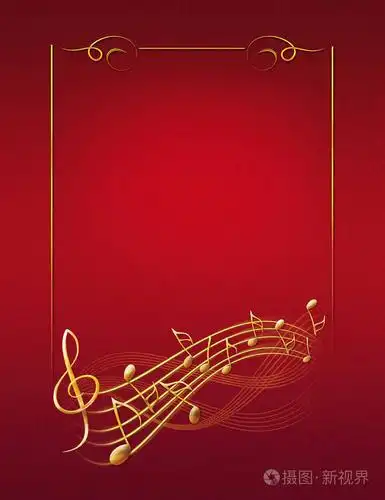 红色的背景音乐,用金色的框架笔记和高音谱号