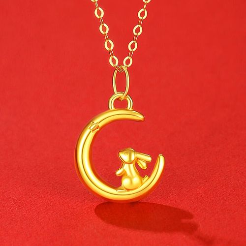 钟情百年礼物女生送女友女朋友老婆结婚纪念日金兔子福牌莲花吊坠金