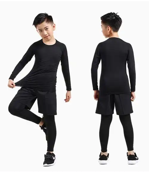 儿童运动紧身裤男童速干打底裤跑步训练服小学生篮球足球紧身长裤中大