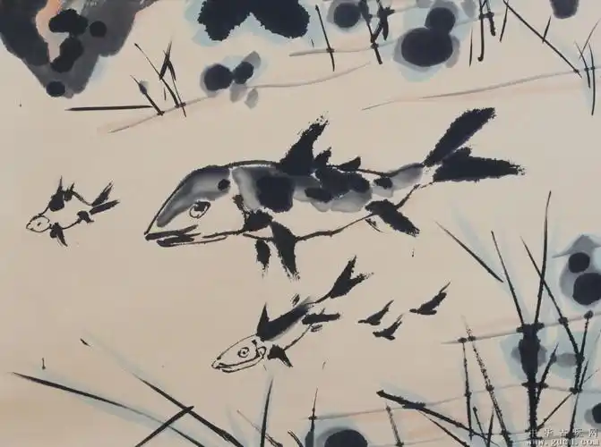 潘天寿清平游鱼图立轴