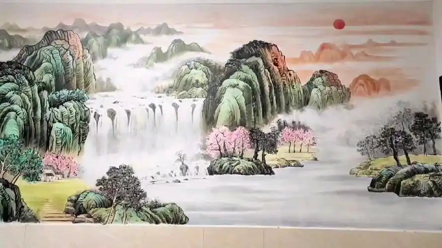 山水画墙绘抹布画法