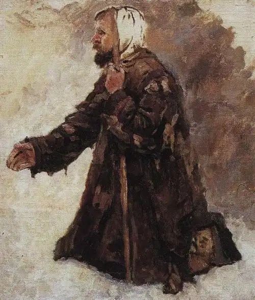 "乞丐跪", 1886 通过 vasili ivanovich surikov (1848-1916, russia)