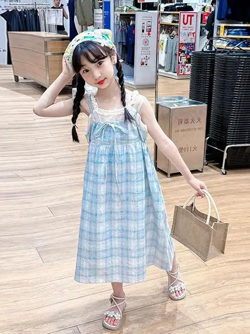 中大童夏季无袖吊带连衣裙2024新款多巴胺儿童装甜美可爱风公主裙