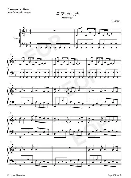 星空-电影星空主题曲五线谱预览1-钢琴谱文件(五线谱,双手简谱,数字谱