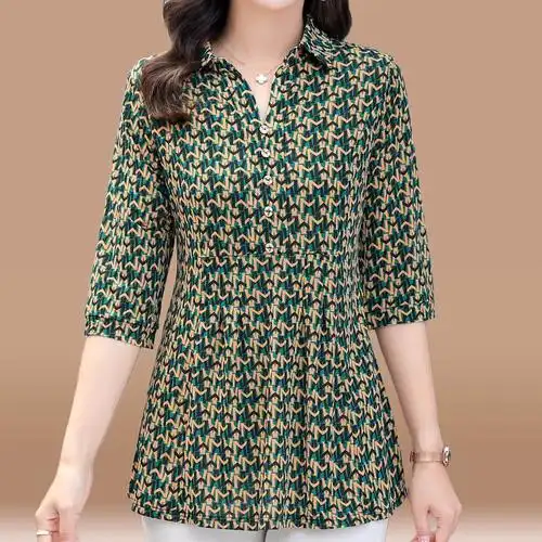 妈妈夏装七分袖上衣50到60岁时尚遮肚t恤中老年女士衬衫洋气-阿里巴巴