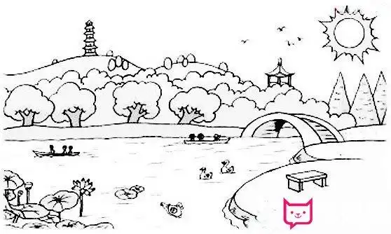 漂亮的风景简笔画图片,公园游玩简笔画