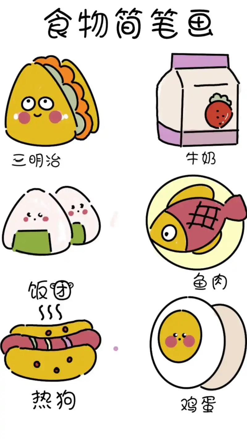 食物简笔画.#创作灵感 #简笔画 #一学就会系列 好吃的美味 - 抖音