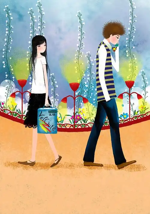 唯美浪漫情侣时尚插画系列-遇见,错过图片