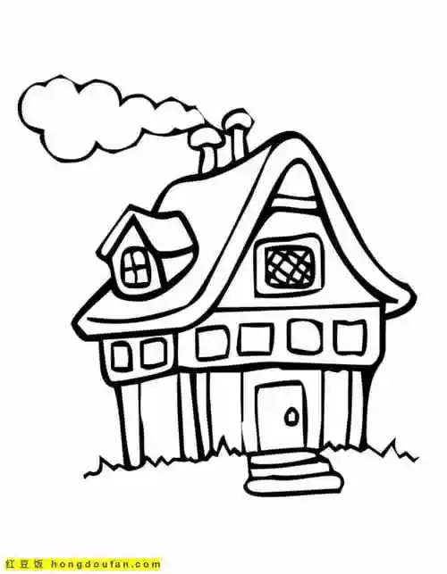 15张漂亮的山坡上的房子和童话中的糖果房子卡通涂色简笔画