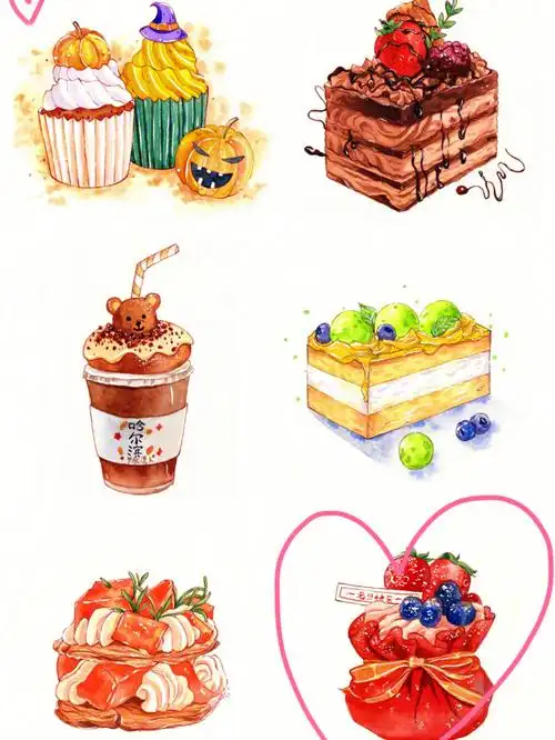 甜品钢笔淡彩手绘