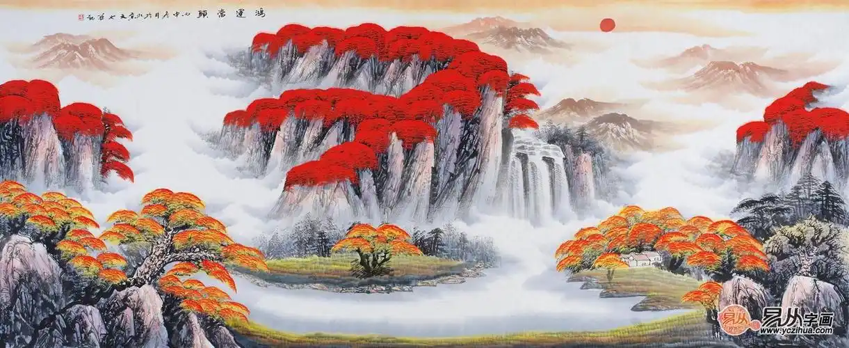 鸿运天成易天也山水画聚宝盆新作《鸿运当头》