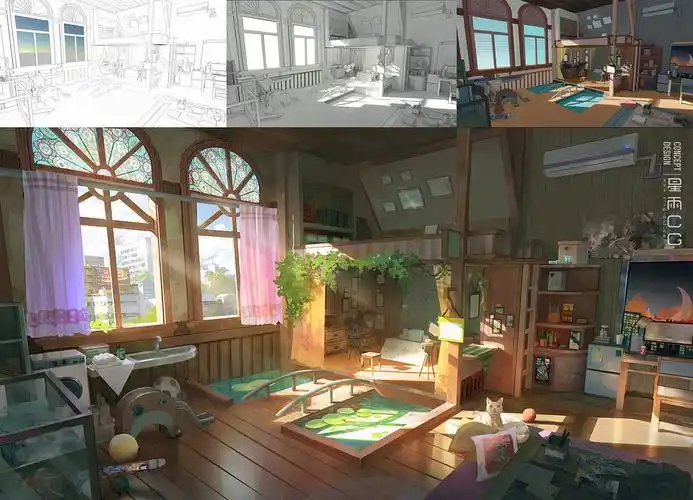 2020暑期场景室内设计作品步骤|插画|游戏原画|星雨cg艺术中心 - 原创