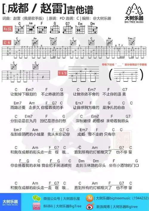 成都_c吉他谱_赵雷1