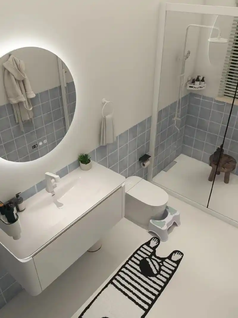 奶呼呼的蓝灰色卫生间