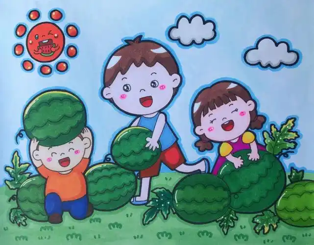 夏天藏在西瓜里～(含线稿)希望像孩子一样无忧无虑生活像西瓜一样甜甜