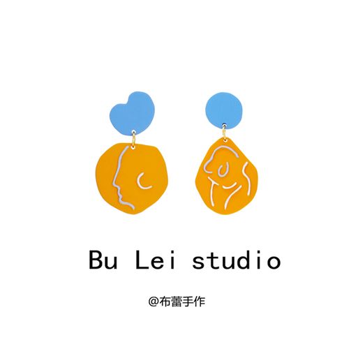 不对称设计日韩小众磨砂高级感撞色耳环耳饰耳钉耳夹抽象人头像