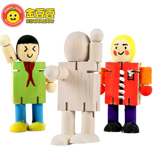 白坯木头人木人关节木偶卡通diy绘画涂鸦儿童木制机器人益智玩具