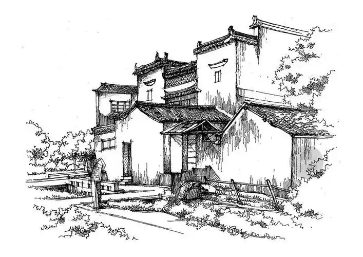 一行手绘原创精选100幅中国古建筑钢笔画步骤图视频解说送给勤奋得让