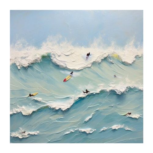 艺幻大海冲浪纯手绘油画玄关装饰画客厅抽象立体肌理画奶油风海浪挂画