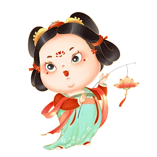 卡通古风仕女形象ip唐朝古典中国风荷花灯