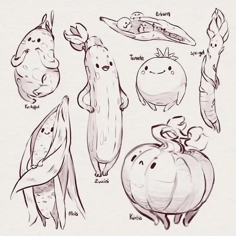 新手临摹插画素材.这么可爱的蔬菜你还舍得吃吗? 蔬菜素材不常 - 抖音